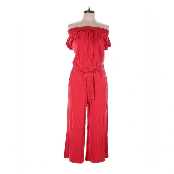 Lauren Ralph Lauren Pants - LAUREN RALPH LAUREN Red Jumpsuit Off the Shoulder Size Large Crop Leg Ti…